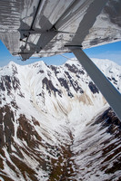 Glaciers, mountains, and snow in and around Taku Inlet taken from a De Haviland DHC-3 Otter of Wings Airways