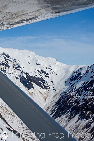 Glaciers, mountains, and snow in and around Taku Inlet taken from a De Haviland DHC-3 Otter of Wings Airways