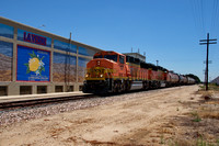 BNSF 127 West at the La Verne Lemons mural.  La Verne, CA.