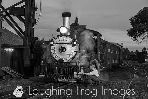 DRGW 315 Night Photo Session, C&TSRR Yard, Chama NM.  August 201