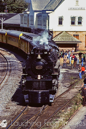 C&O 614 slowing to a stop at the Connellsville Station